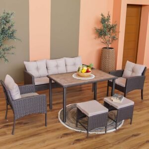 New Sara 7-Seater Sofa Set - Dark Brown/Beige