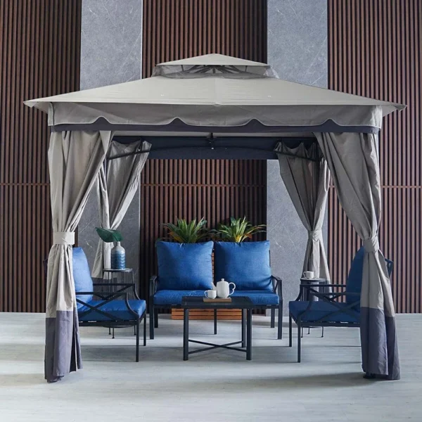Delight Steel Gazebo with Curtain - Grey - 2.7x2.7 M