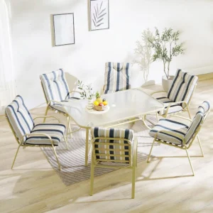 Polaris 1 + 6-Seater Dining Set - Blue/Grey Stripe