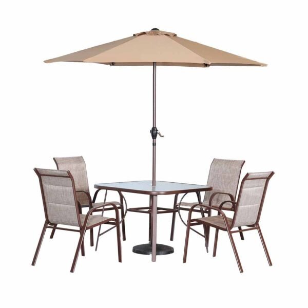 Alfresco 1 + 4-Seater Textilene Dining Set with Umbrella