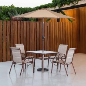 Alfresco 1 + 4-Seater Textilene Dining Set with Umbrella