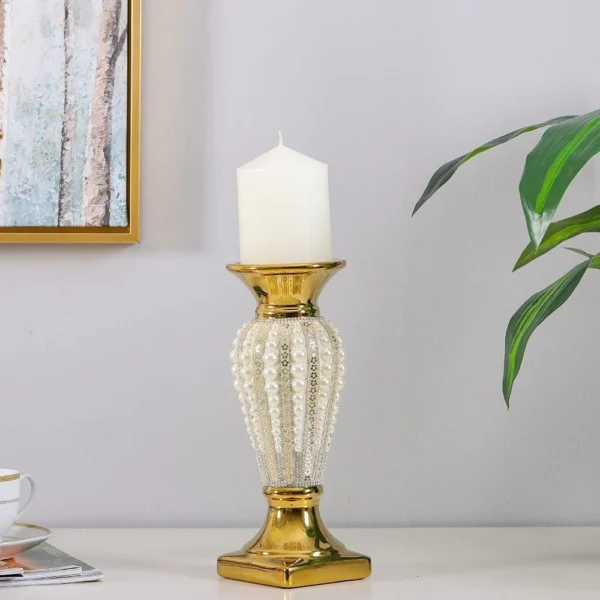Juliet Candle Holder Gold,White 9.5X9.5X25.8cm