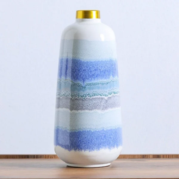 1 / 2 Double-click to zoom in Cellena Seaview Vase White,Blue,Gold 17X17X39CM