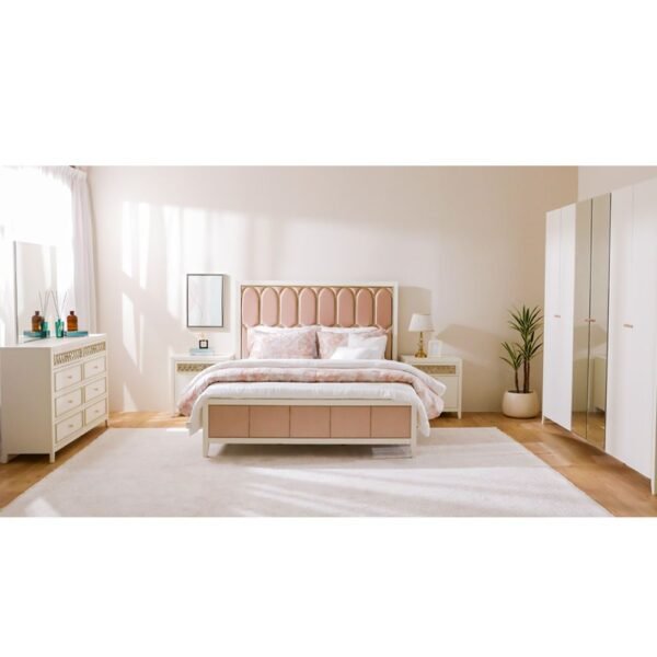 Hernan 180x200 King Bed - White Glossy/Golden