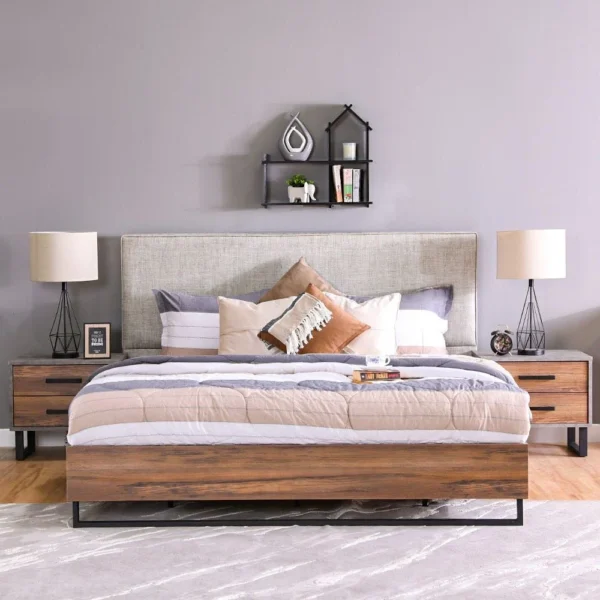 Norden 180x200 King Bed - Beige/Walnut