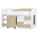 Kinder 90x190 Mid Sleeper Bed with Study Desk & Storage - White & Sonoma Oak