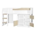 Kinder 90x190 Mid Sleeper Bed with Study Desk & Storage - White & Sonoma Oak
