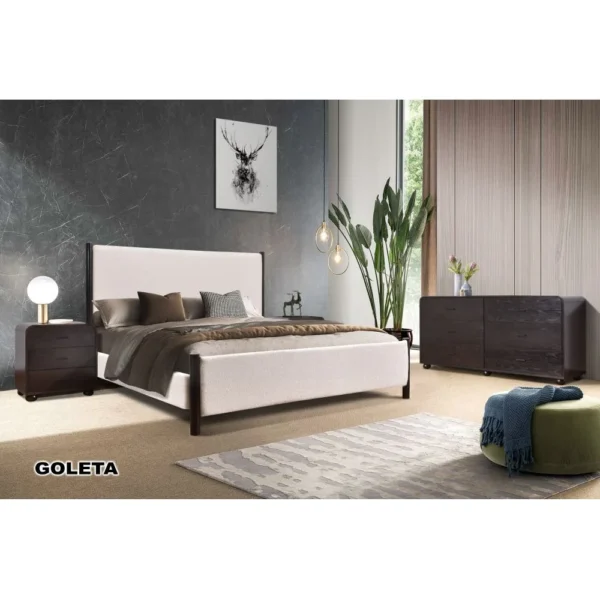Goleta 180x200 King Bed - Ivory/Dark Brown