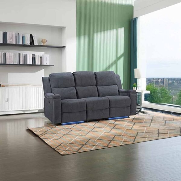 Piper 3+2+1 Electric Motion Fabric Recliner with LED & Cup Holder - Grey