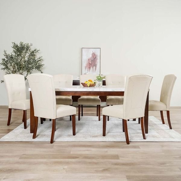 Brody 1+8 Marble Dining Set - White / Oak
