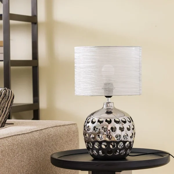 Hugo Stainless Steel Table Lamp - Silver - 28x28x45.5 cm