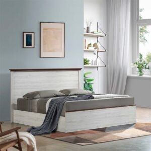 Pioneer 180x200 King Bed Set with 2 Nightstands & Dresser/Mirror - White Oak/Brown