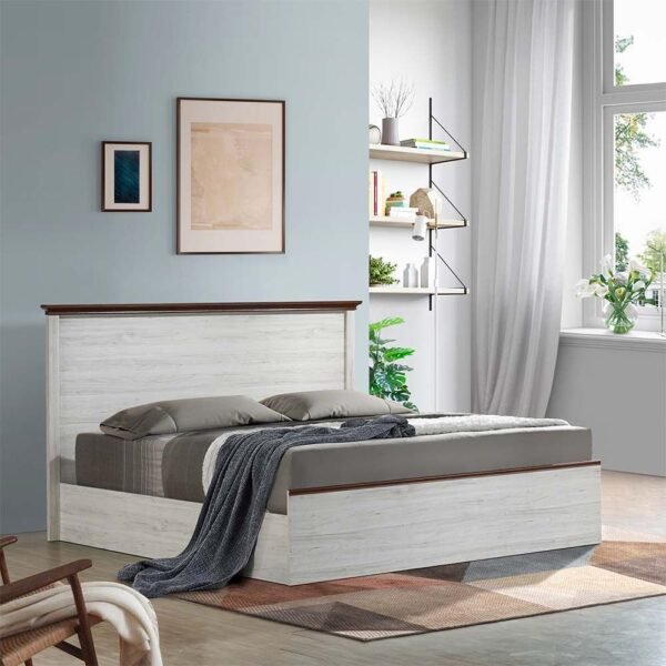 Pioneer 180x200 King Bed Set with 2 Nightstands & Dresser/Mirror - White Oak/Brown