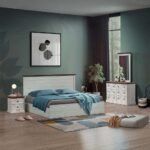 Pioneer 180x200 King Bed Set with 2 Nightstands & Dresser/Mirror - White Oak/Brown