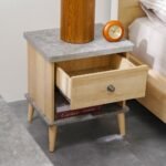 Eden 180x200 King Bed Set + 2 Nightstands + Dresser with Mirror - Oak/Cement