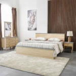 Eden 180x200 King Bed Set + 2 Nightstands + Dresser with Mirror - Oak/Cement