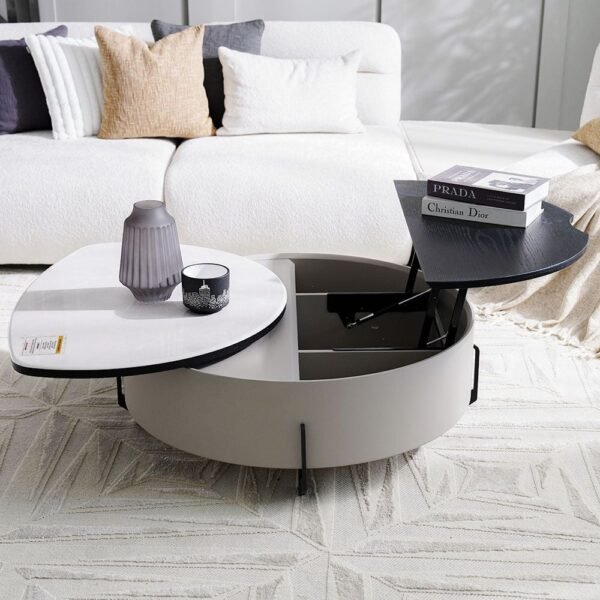 Arlong Round Coffee Table with Storage - Grey/Black