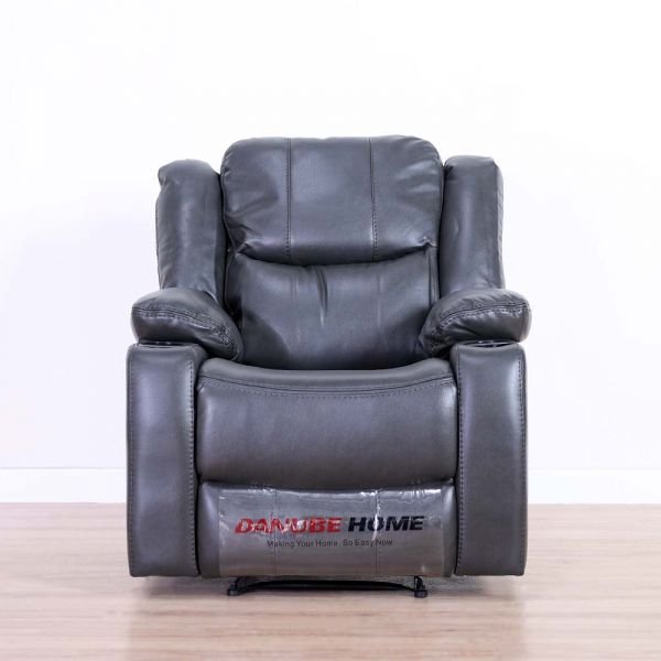 Marji 1-Seater Manual Air Leather Recliner with Storage and Cupholder - Charcoal