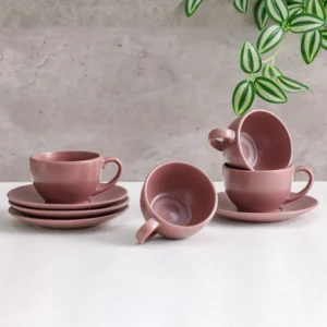 Apollo 8-Piece Stoneware Tea Cup & Saucer 250ml