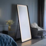Halen Floor Mirror with Tri-Color LED Lights & Touch Screen Button - Black