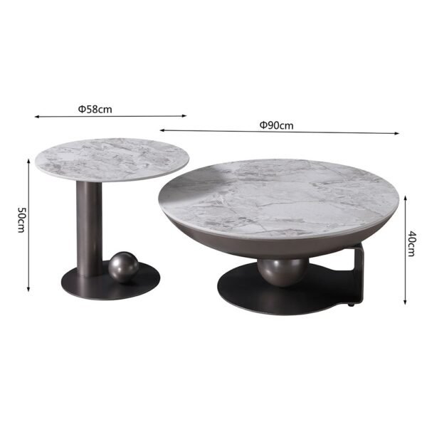 Riveror Round Coffee Table - Set of 2 - Grey/Gunmetal Black