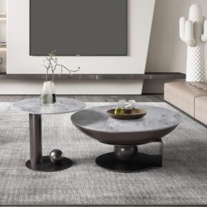 Riveror Round Coffee Table - Set of 2 - Grey/Gunmetal Black