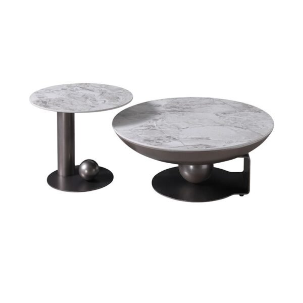 Riveror Round Coffee Table - Set of 2 - Grey/Gunmetal Black