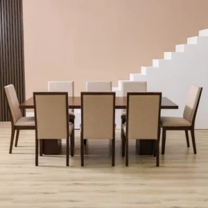 Clarisse 1 + 8-Seater Wooden Dining Set - Walnut/Beige