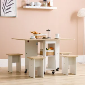 Algeria 1+4 Folding Table Dining Set - White/Oak