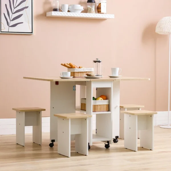 Algeria 1+4 Folding Table Dining Set - White/Oak